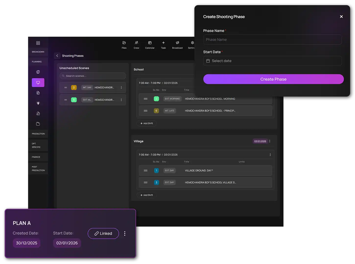 Shoot day planning system overview